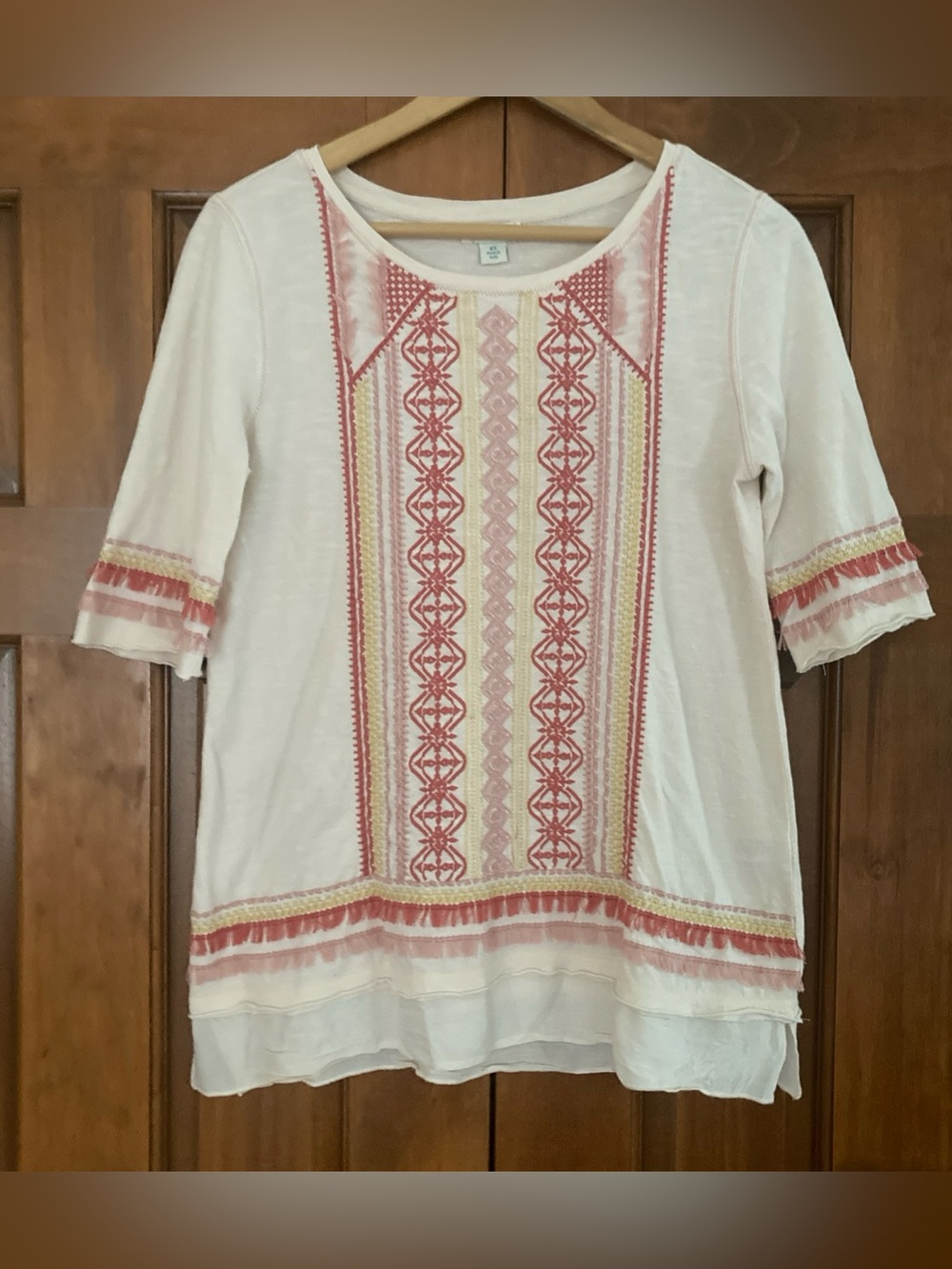 Sundance Ivory Tunic with Pink and Yellow Embroidered Panels